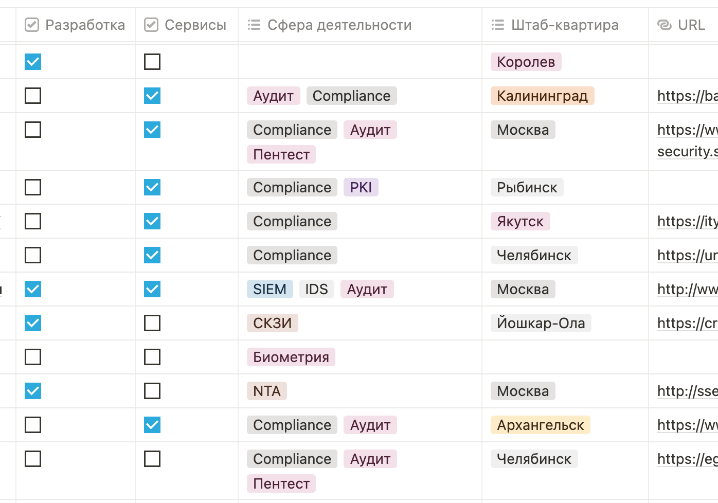 Список фрагментов